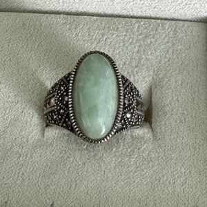 Jade and Marcasite Ring Sz 8 EC